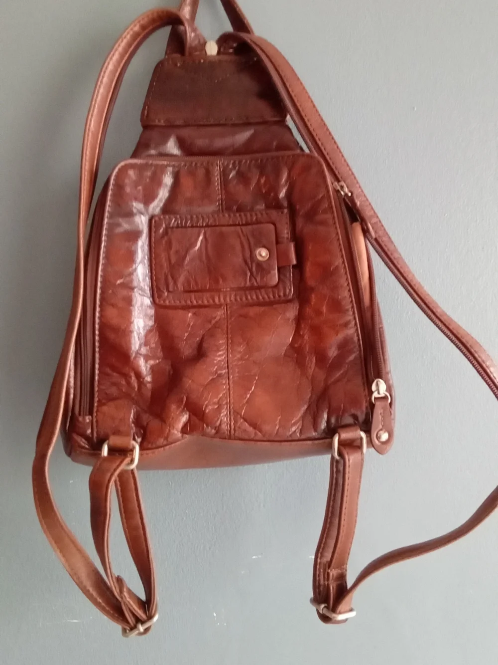 Giani Bernini Brown Leather Sling Backpack‎ Organizer Bag Cognac
